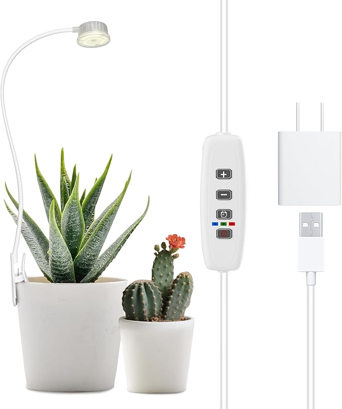 Grow Lights for Indoor Plants, Mini Plant Light, Full Spectrum Clip on Small Grow Lights for Indoor Growing, 10 Dimmable Auto On Off 3 9 12 Hrs Timer for Office Home