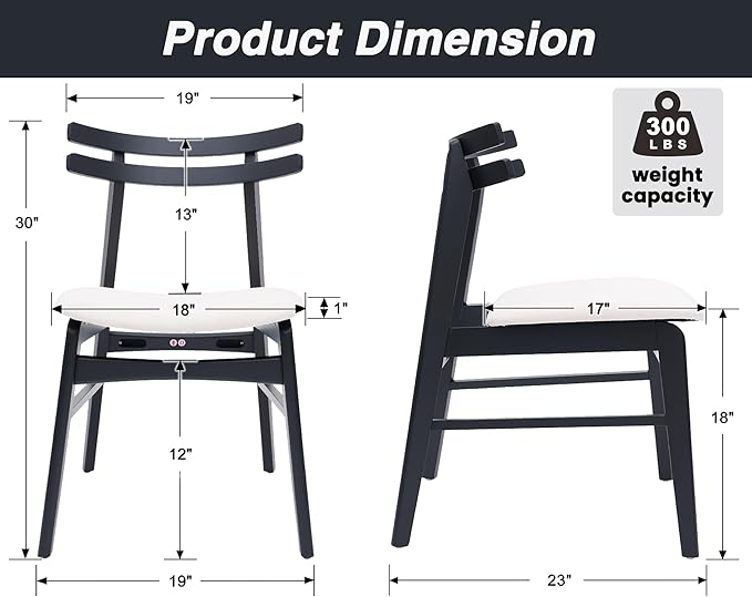 VESCASA 5-Piece Dining Set, 59" L Black Rectangle Wood Dining Table with 4 Curved Back Chenille Beige Wood Dining Chairs for Dining Room, Kitchen, Restaurant, Dining Set for 4