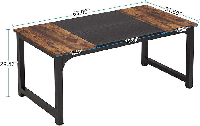 LITTLE TREE 63 Inch Large Executive Computer Office Desk, Brown+Black