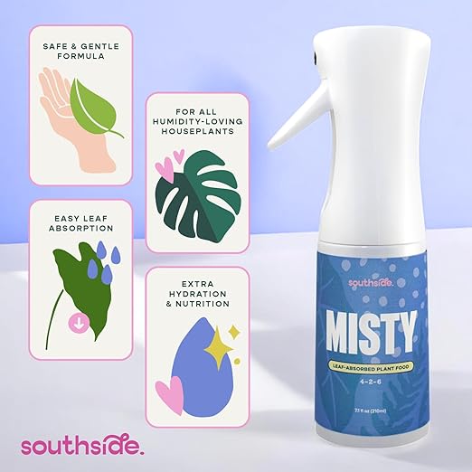 Southside Misty Fertilizer Spray - Use Year-Round - Leaf-Absorbed Plant Food in a Premium Continuous Spray Bottle (4-2-6 NPK) -Hydration & Nutrition for Humidity-Loving Houseplants -7.1 fl oz (210ml)