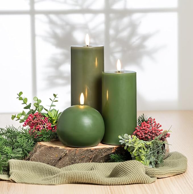 Abbott Collection Wax LED Flameless Ball Candle - Green (4" D)