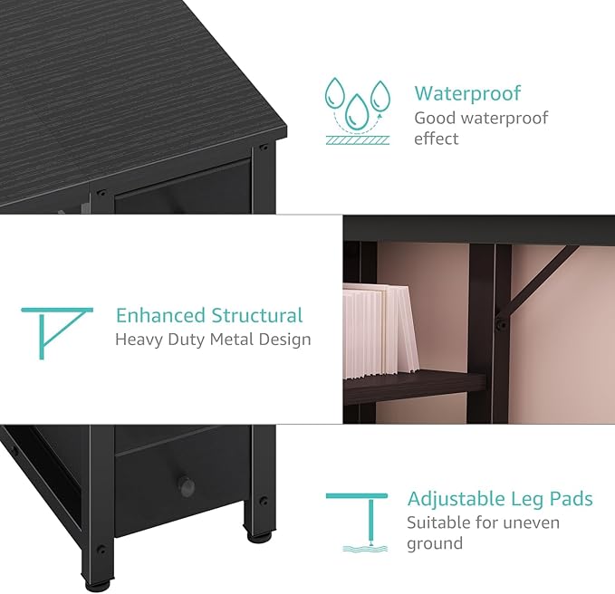 Lufeiya Gaming Desk with 4 Fabric Drawers & Storage Shelves, 55 inch Computer Writing Work Study Desk for Home Office Bedroom, Modern Simple Student PC Desks Table, Black