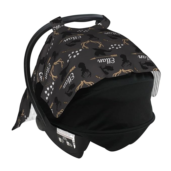 Personalized Deer Woodland Baby Car Seat Canopy for Babies with Name, Custom Car Seat Covers Boys Girls, Peekaboo Opening Minky Nursing Breastfeeding Cover Infant Car Seat Canopies for Newborn