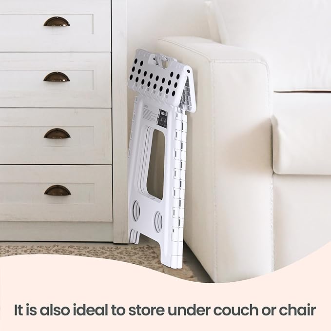 Delxo Folding Step Stool 17.5 Inch White Step Stools for Kids Foldable,Portable Collapsible Step Stool with Handle, Folding Stool for Kitchen Bathroom,Bedroom,Garden
