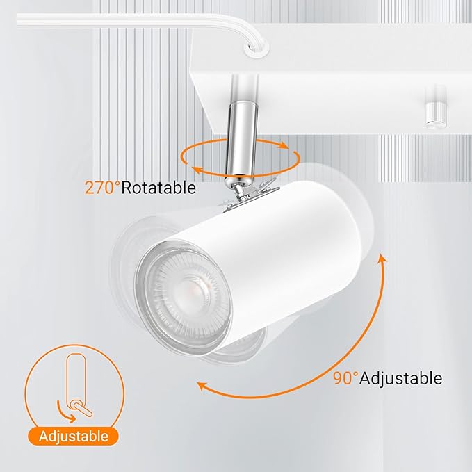 AUQUEE 2 Light Track Lighting Kit,White 2 Way Flexible Plug in Ceiling Spotlight,Industrial LED Wall Light for Kitchen Cabinet Gallery Bar Hallway Living Room,Rocker Switch,15 ft Cord(No Bulb)