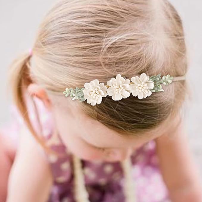 OOSAKU Baby Girl Flower Headbands Set Elastic Floral Headbands 6pcs Soft Nylon Hair Band for Newborn Toddler Hair Accessories