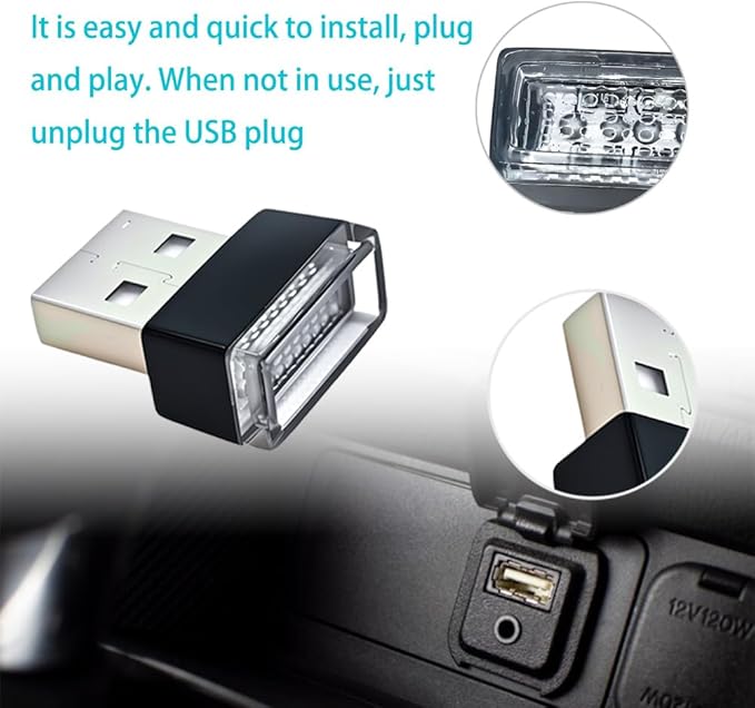 4PCS Car Interior Mood Lighting, Ambient Lighting Car, USB Light, USB Led, Durable, Lightweight and Convenient, Suitable for All Devices with USB Ports (Blue+Ice Blue)