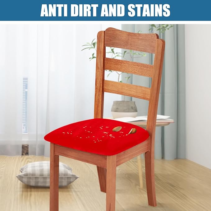 Smiry Velvet Seat Covers for Dining Room Chair Set of 2, Stretch Fit Removable Washable Chair Seat Cushion Protector Slipcovers with Ties, Red