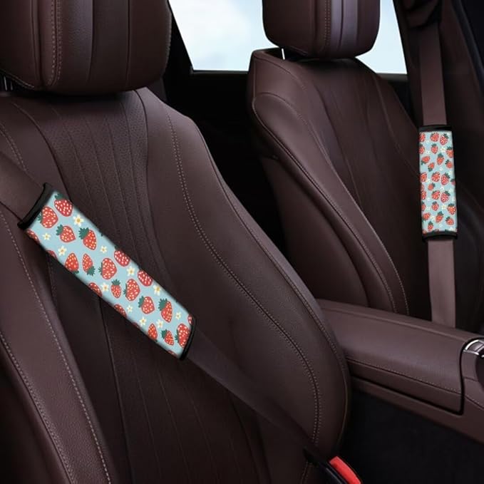 Strawberry Print Car Seat Belt Cover Soft Car Safety Seat Belt Strap Shoulder Pad for Women Men 2 Pack Universal Size