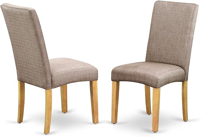 East West Furniture ANDR5-OAK-16 5 Piece Dining Set Includes a Round Kitchen Table with Pedestal and 4 Dark Khaki Linen Fabric Upholstered Parson Chairs, 36x36 Inch, Oak