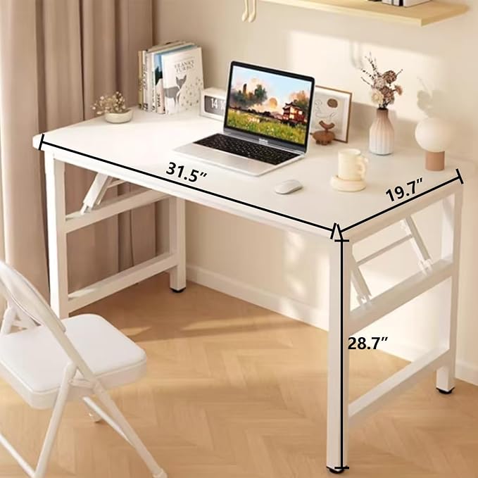 31.5 Inch Folding Table，Square Folding Desks for Small Space,Small Foldable Desk No Assembly,Black.