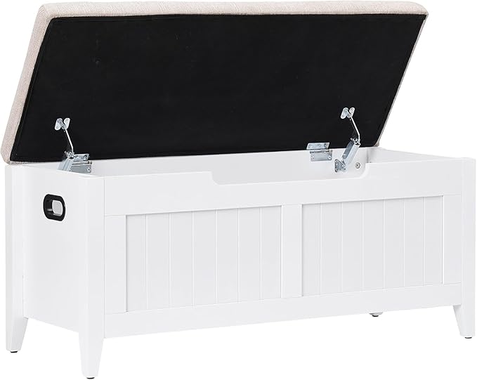 GAOMON 39.4" Storage Benches Entryway Bench with Cushion, 2 Safety Hinges, Storage Trunk, Shoe Bench Storage Chest for Entryway, Living Room, Bedroom, White