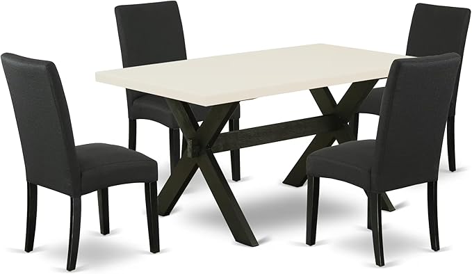 East West Furniture X626DR124-5 5 Piece Dining Room Furniture Set Includes a Rectangle Dining Table with X-Legs and 4 Black Color Linen Fabric Upholstered Chairs, 36x60 Inch, Multi-Color