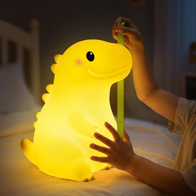 Mewaii Big Dinosaur Night Light for Kids, 7.8 in & 18 Funny Sounds Squishy Silicone Dinosaur Lamp with 3-Level Brightness, Rechargeable LED Cute Dino Nightlight for Boys Baby Nursery Gift&Room Decor