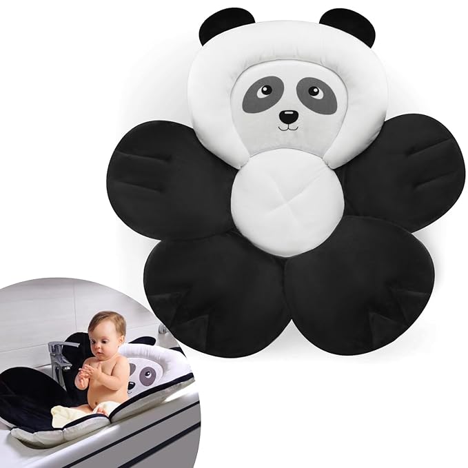 PandaEar Baby Bath Pad for Infant Newborn | Bath Seat Soft Panda Cushion Mat for Sink Bathtub Essentials Shower Gift (Black)