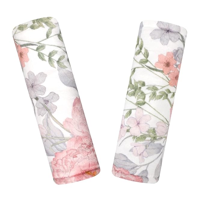 Car Seat Strap Pads for Baby Kids, HNHUAMING Ultra Soft Pink Carseat Straps Shoulder Covers, 2 Pack Infant Seat Belt Cover Pad for Baby Car Seats/Strollers/High Chair/Pushchair, Floral