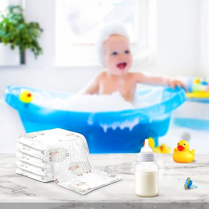 vvfelixl Baby Washcloths Cotton Cute Curly Lamb Muslin Count Sheep Soft Face Towel for Newborn Infants Wipes, 11.8 X 11.8 Inch, 5 Pack White