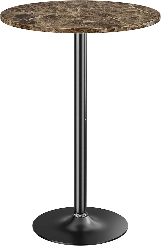 Shahoo Round Bar Table, Cocktail Tables with Metal Base & MDF Top, for Bistro Pub, Cafe, Faux Marble