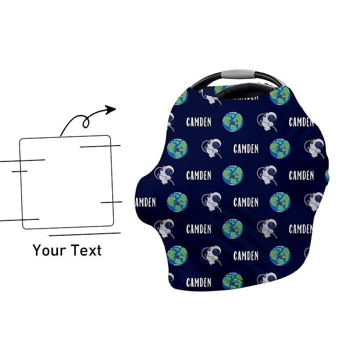 Personalised Car Seat Cover for Babies - Multi-use Carseat Canopy Cover with Name, Blue Astronaut Print Car Seat Covers, Christmas Birthday Gifts for Infant Boys and Girls(27"x29")