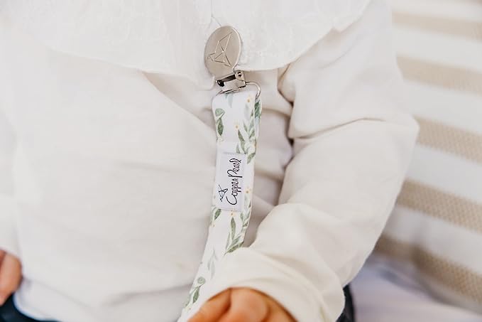 Copper Pearl Pacifier Holder 3-Pack: Premium Knit Binky Clips for Babies - Stylish Stainless Steel Design, Prevents Floor Drops - Fern