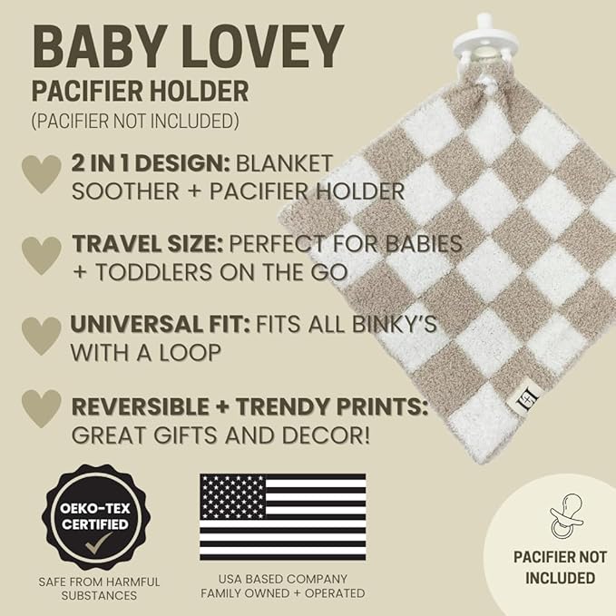 L+L USA Smiley Face Baby Lovey Pacifier/Teether Holder 10"x10" - DreamSoft Plush Fluffy Cuddly Soothie Reversible Mini Comfort Blanket Cute Newborn Gift Essential Babies Boys Girls (Sage Green/White)