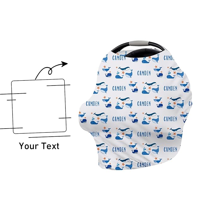 Personalised 7 in 1 Car Seat Cover for Girls and Boys - Multipurpose Breast Feeding Cover, Blue Whale Print Nursing Cover, Grocery Cart Cover - Birthday Gift for Babies(27"x29")