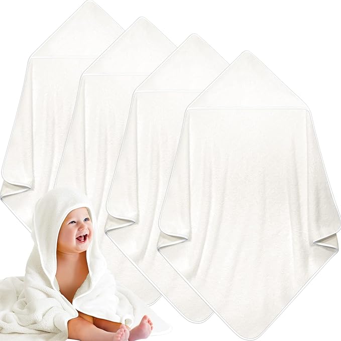 Reginary 4 Pack Baby Hooded Towels Coral Fleece Baby Bath Towels 30 x 30 Inch Soft Absorbent Hooded Bath Blanket for Newborn Toddler Infant Boy Girl Shower Gift Supplies (White)