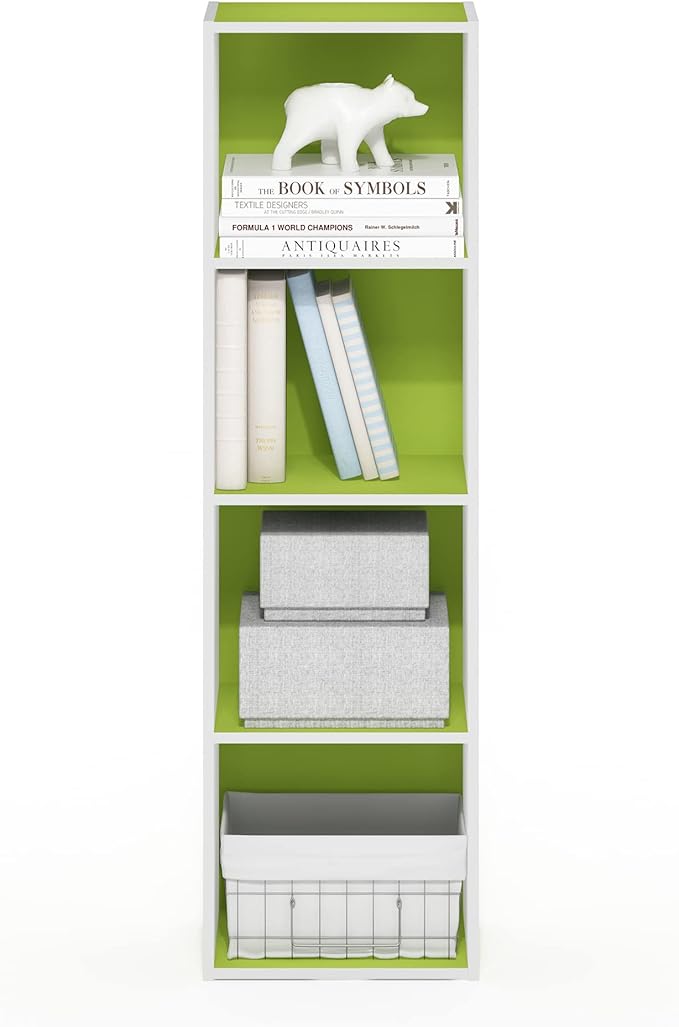 Furinno Luder Bookcase / Book / Storage, 4-Tier Cube, Green/White