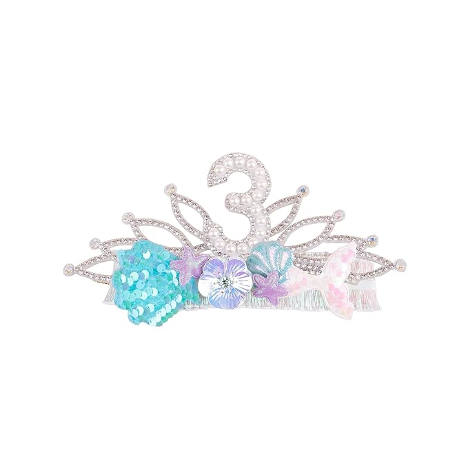 cherrboll Baby Girl Birthday Crown Floral Headband, Soft Flower Head Wrap Tiara Hairband for 1-3 Years Old Toddlers Kids 3rd Birthday Party Dress Photo Decoration