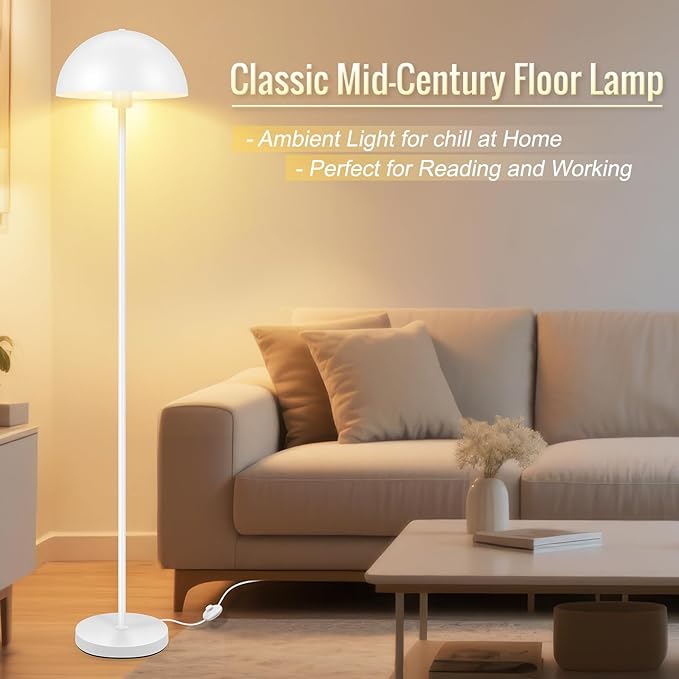 Modern Floor Lamps for Living Room, White Metal Mushroom Lamp, 66" Tall Corner Lamp, Footswitch, Bright Industrial Standing Lamps for Bedroom Nursery, Mid Century Modern Home Decor(E26 Base, NO BULB)