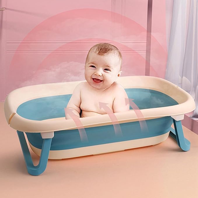 Collapsible Portable Bathtub - Large 30" Baby Bathtub for Infants to Toddler 0-36 Months with Temperature Sensing Water Plug and Drain Hole