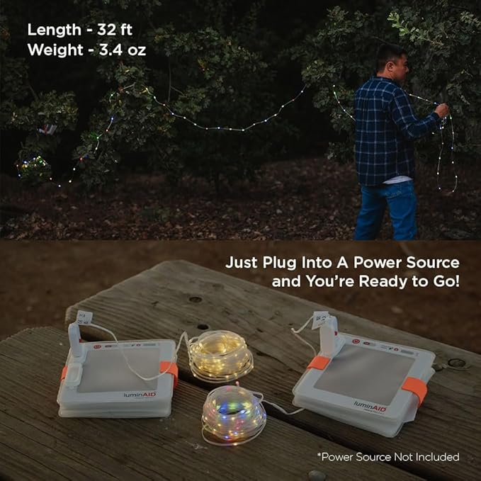 LuminAID LED String Lights - 2-Pack of 32ft USB Lights with 100 LED Bulbs per Strand - Warm White and Multicolor with 8 Modes - Perfect for Camping, Backyard, Patio, Power Outages, Indoor & Outdoor