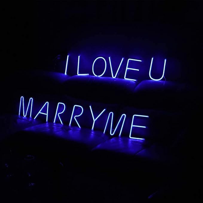 LED Blue Neon Letter Signs Words Alphabet Letter Sign Battery/USB Operated LED Marquee Word Lamps Party Accessories Wall Hanging Decor for Birthday Wedding Party Bar Bedroom (O)