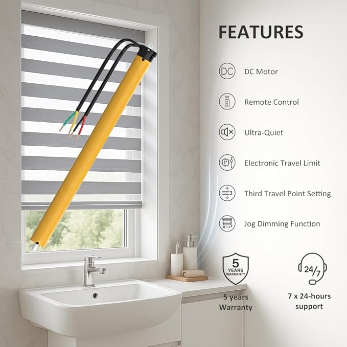 DC12V Dry Contact Motorized Roller Shade Motor Kit, 35mm Quiet Electric Blind Motor, RF Remote Automation Heavy Duty Motorize Persiana Existing Shades (10 N.m for Φ50mm (2") Round Tube)