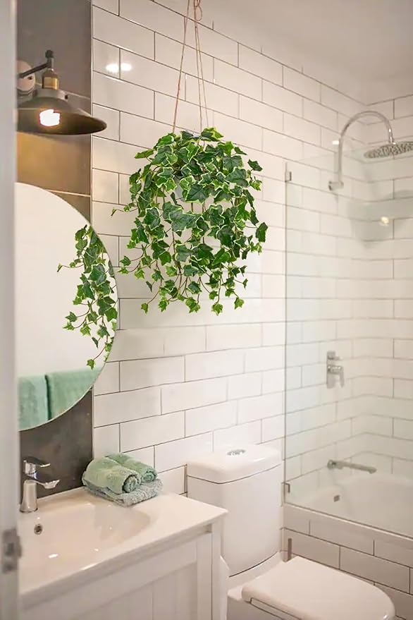 Hollyone Fake Hanging Plants with Pots, Artificial Potted Ivy Vine Faux Ivy Leaves Hanging Greenery Plants for for Home Ceiling Bedroom Living Room Garden Front Porch Table Shelf Wall Decoration