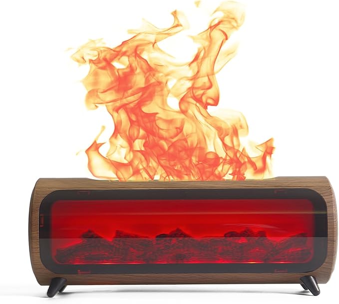 Flame Fireplace Aroma Diffuser-Aromatherapy Essential Oil Diffusion-7 Flame Colors-Noiseless Clean air-Wood Shape-nimi Tabletop Fireplace humidifier for Home Bedroom Office （Wooden Grain）