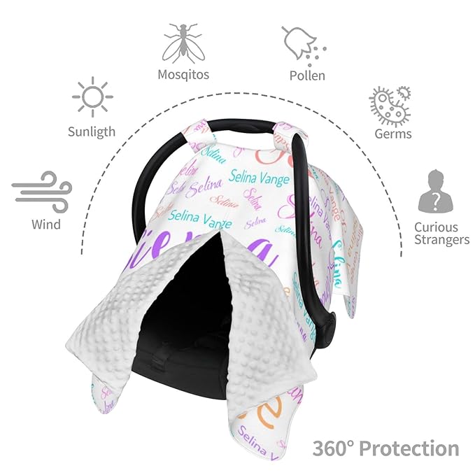 Personalized Baby Name Car Seat Covers for Girls,Nursing Custom Carseat Canopy for Babies Boy Winter Breastfeeding Cover Car Seat Canopies for Newborn Infant Toddler