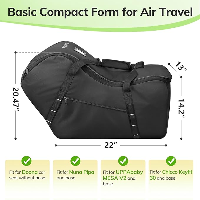 YOREPEK Extendable Infant Car Seat Travel Bag, Fit for Doona, Nuna Pipa, Graco SnugRide 35, UPPAbaby Mesa, Chicco Keyfit 30, Padded Carseat Bags for Air Travel, Car Seat Cover with Storage Bag