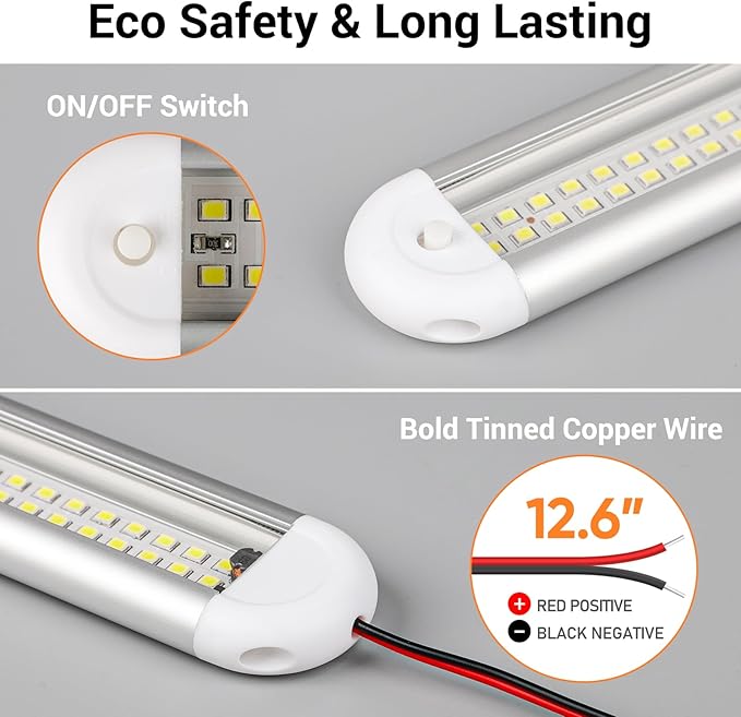 CT CAPETRONIX 12v Led Light Bar Strip, 80leds 1200LM 6.5W DC 12 Volt Led Strip Lights Fixtures with Switch, Enclosed Trailer Lights for RV Interior, Van, Truck Lorry, Camper, Boat, Caravan (8Pcs)