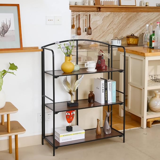 Crofy No Assembly Folding Bookshelf for Living Room, 3 Tier Black Collapsible Book Shelf for Home Office, Portable Bookcase Storage Organizer
