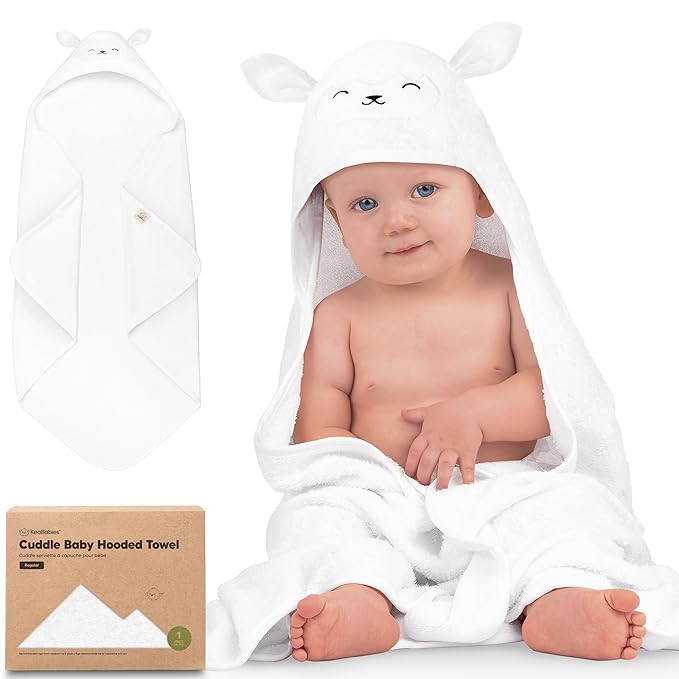 KeaBabies Hooded Baby Towel for Newborn - Viscose Derived from Bamboo Large Baby Bath Towels with Hood for Boys, Girls, Toddler, Extra Absorbent & Soft Newborn Bath Essentials (Lamb, Regular)