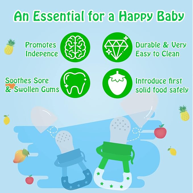 Baby Fruit Feeder/Food Feeder Pacifier for Babies (2 Pack) - HAOBAOBEI Mesh Teethers for Babies, Infant Teething Toy in Appetite Stimulating Colors, Bonus Includes 3 Sizes Silicone Pouches