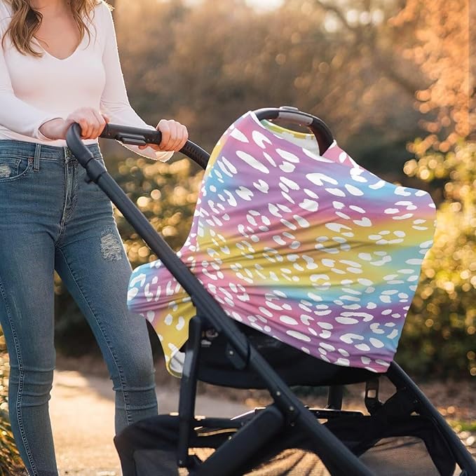 Forchrinse Colourful Leopard Print Car Seat Cover Stretchy Breastfeeding Nursing Cover Soft Multi Use Cover for Shopping Cart/High Chair/Stroller