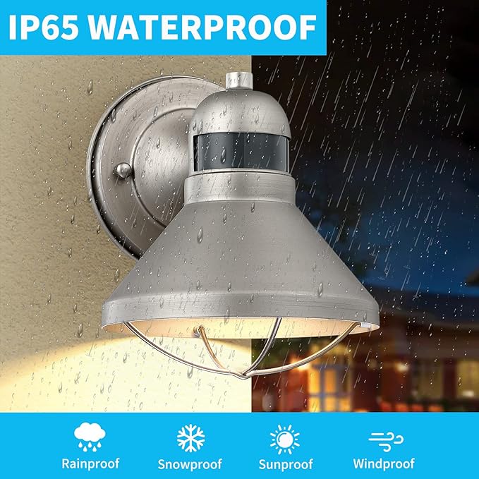 LONEDRUID Motion Sensor Outdoor LED Wall Sconce Dusk to Dawn Exterior Barn Light Fixtures Silver Outside Porch Light Waterproof Farmhouse Wall Mount Lamp for House Garage Entryway