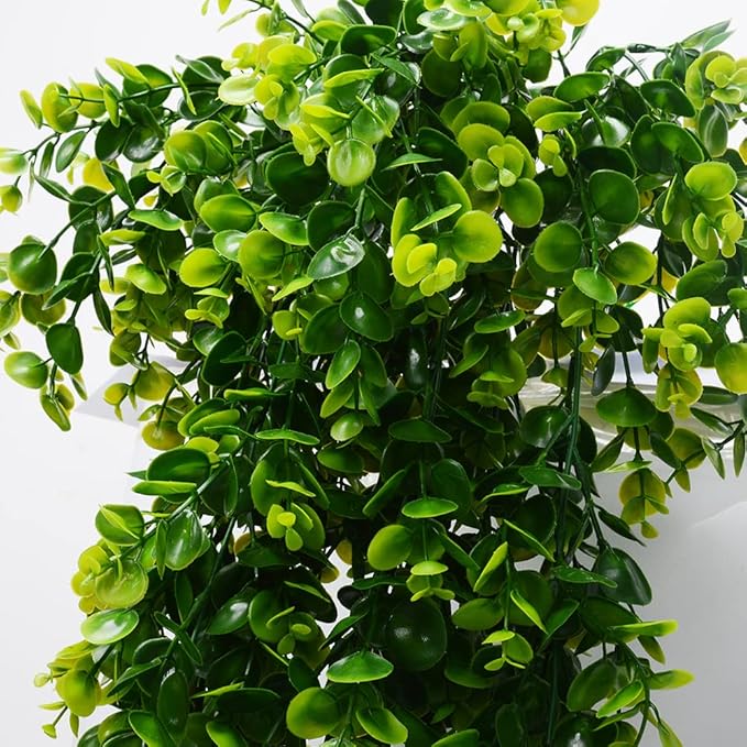 2pcs Artificial Hanging Plants Fake Hanging Plant Faux Eucalyptus Leaf Greenery Vine Outdoor UV Resistant Plastic Plants (2, Green)
