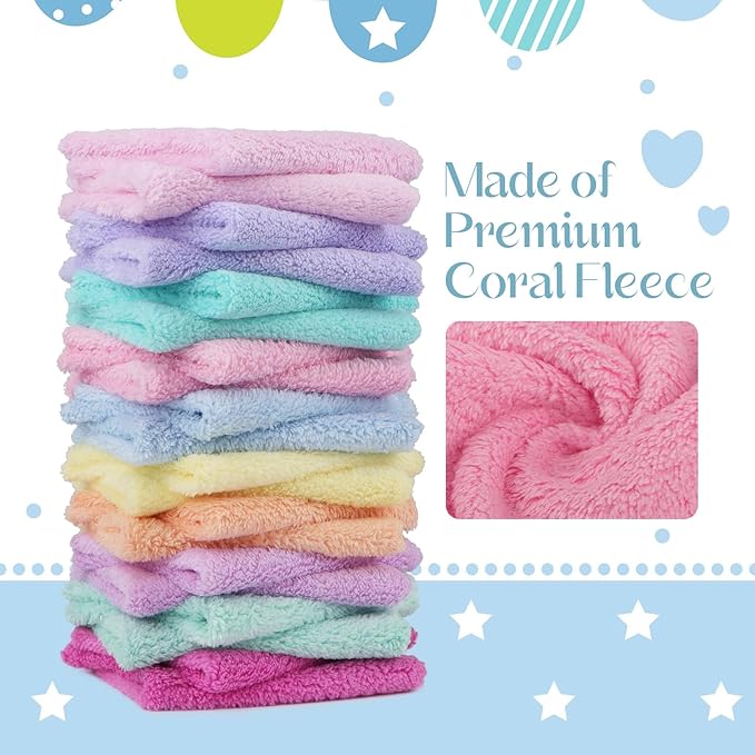 UNIMADE Baby Washcloths, 20 Pack Super Soft Microfiber Coral Fleece Wash Cloths, Extra Absorbent Baby Towels for Newborns, Infants and Toddlers, Gentle on Sensitive Skin for Face and Body - 7" × 9"
