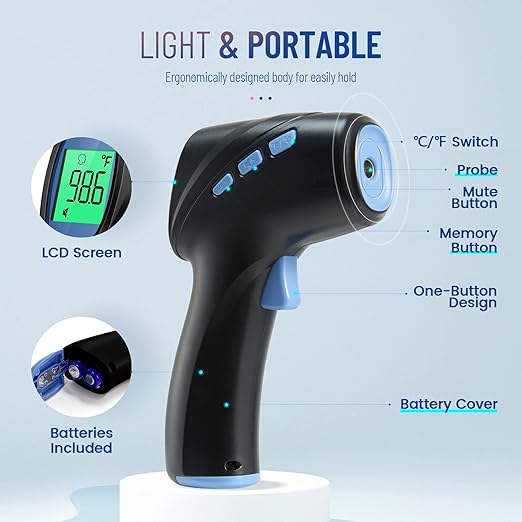Forehead Thermometer for Adults and Kids, Digital Infrared Thermometer with Fever Alarm, Fast Accurate Results, Easy to use
