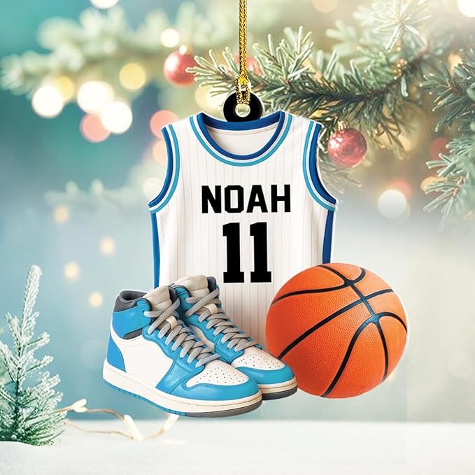 Famitrendz Custom Basketball Christmas Ornaments 2025, Custom Name Basketball Acrylic Christmas Tree Decorations, 2D Flat Baller Ornaments for Tree 02