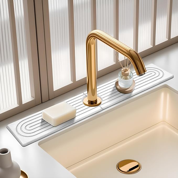 Faucet Mat for Kitchen Sink, Diatomite Quick Drying Tray, Long 23.6'' Kitchen