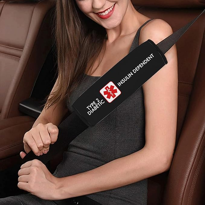 Type 2 Diabetic Insulin Dependent Custom Size Medical Alert Car Seat Belt Cover for Adults Girls and Boys Safety Seatbelt Belt Strap Shoulder Pad for a More Comfortable Driving 80